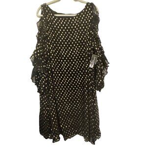 Jessica Howard Polka Dot Cold Shoulder Plus Size 22W Black & Gold Dress